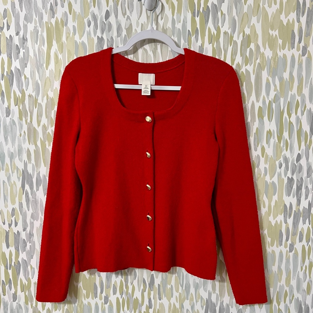 Bold Red Cardigan With Defined Waist